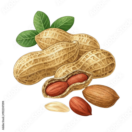 Peanuts in Shell and Open Peanut Illustration