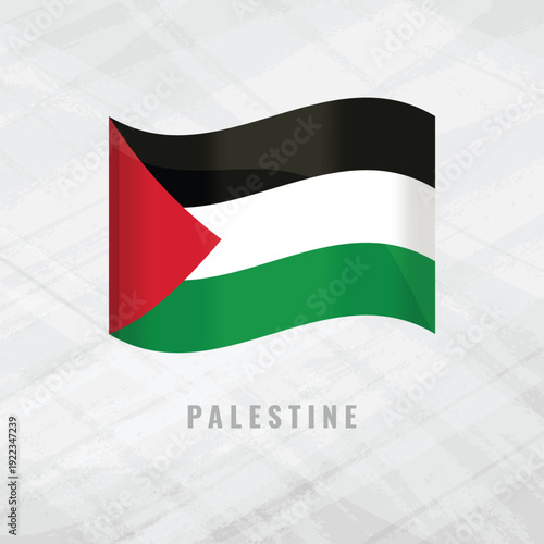 3d illustration waving flag of Palestine. Vector flag of Palestine.on Grey Background with copy space. Symbol of Palestine.