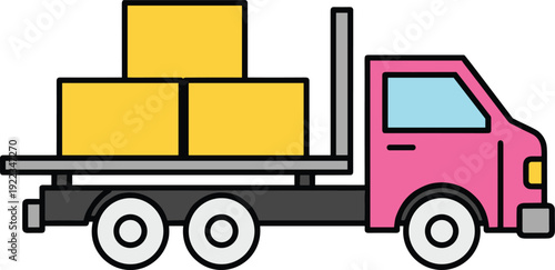 Cargo delivery truck with boxes logistics transport vehicle flat vector illustration shipping freight service icon isolated design