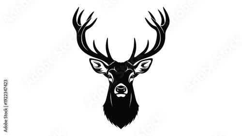 A black and white illustration of a deer's head isolated on white background, Vector