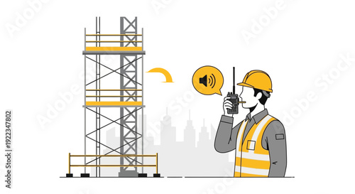 Construction Worker Using Walkie Talkie.