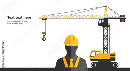 Construction Worker with Crane Equipment Illustration.