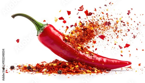 Wallpaper Mural Vibrant Red Chili Pepper Exploding into Crushed Flakes Against White Background Torontodigital.ca