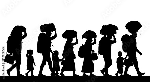 Family walking together silhouette outdoor lifestyle group travel children parents unity