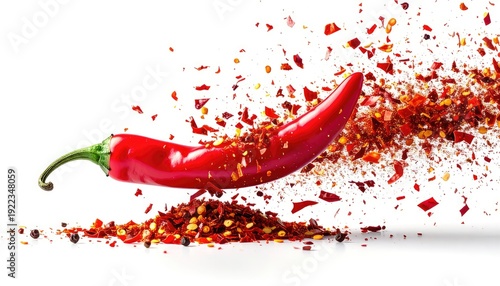 Wallpaper Mural Vibrant Red Chili Pepper Exploding into Crushed Flakes Against a White Background Torontodigital.ca