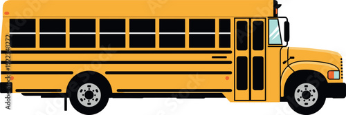 Classic yellow school bus side view for students transportation and education concept flat vector illustration isolated