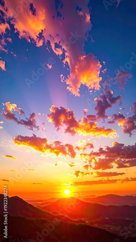 Wallpaper Mural Vibrant Mountain Sunset with Fiery Clouds and Sunburst Torontodigital.ca