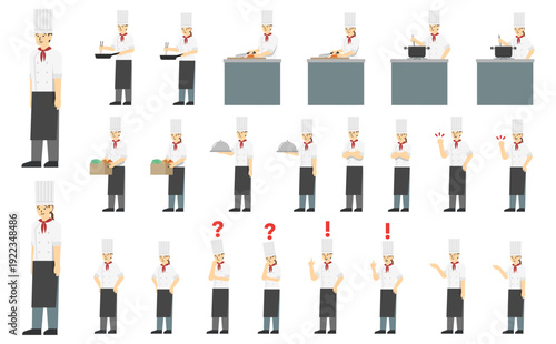 フラットイラスト：男女のシェフセット(表情あり)