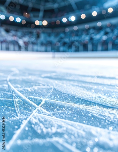 Wallpaper Mural Close-up of Scratched Ice Surface in an Indoor Hockey Arena Under Bright Lights Torontodigital.ca