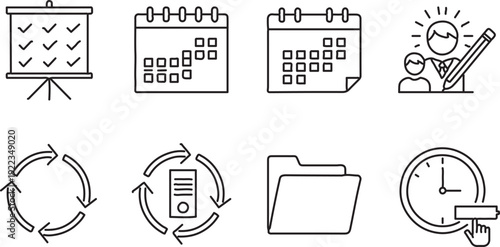 Business and Productivity Management Line Icons Set