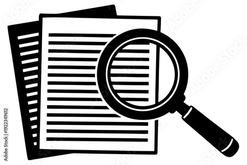 Magnifying Glass Over Document Icon Vector, Search and Analysis Concept Illustration