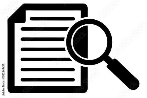 Magnifying Glass Over Document Icon Vector, Search and Analysis Concept Illustration