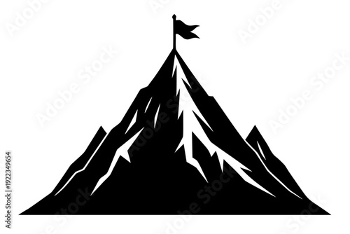 Mountain Peak with Flag – Success and Goal Achievement Concept Vector