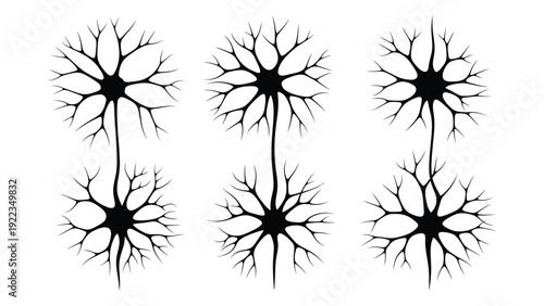 Black and white illustration of six dandelion clock heads isolated on white background, Vector