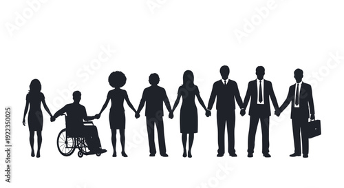 Diverse business team holding hands in unity and inclusion with wheelchair professional