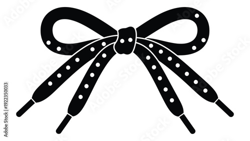 A black shoelace tied in a bow with white dots isolated on white background, Vector