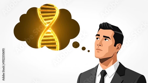 Man Thinking About DNA Structure Concept.