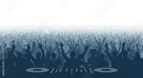 Large crowd cheering concert stage dramatic smoke lighting black white monochrome performance