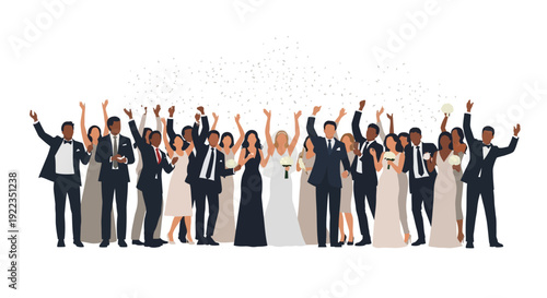 Diverse business team celebrating success with raised hands in bright office