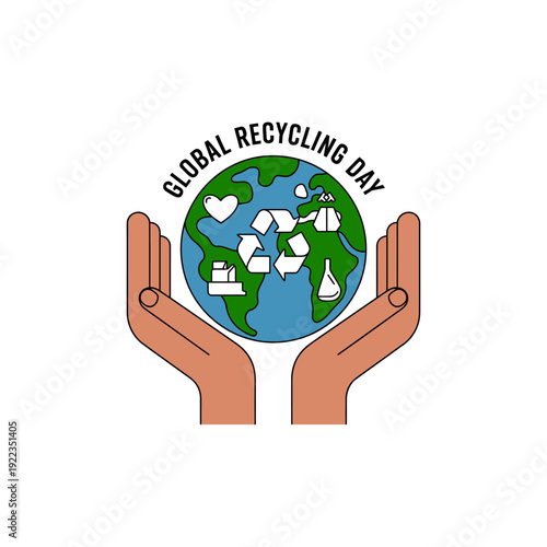 Hands cradling a globe depicting recycling symbols celebrating global recycling day awareness high quality professional