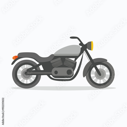 Stylized flat design illustration of a classic cruiser motorcycle, representing freedom, adventure, and road travel themes