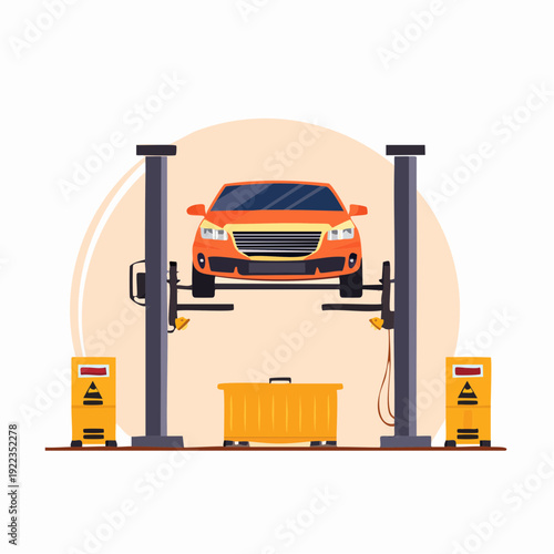 Vehicle elevated on a hydraulic lift in a modern auto repair shop for professional inspection and essential maintenance services