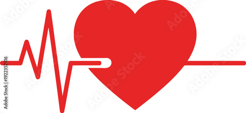 Vibrant red heart symbol connected to a dynamic electrocardiogram waveform representing vital signs cardiac health and life force in a clean modern graphic illustration