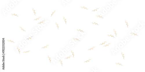 Bright Golden Yellow Curved Confetti Elements Scattered on White Background Creating Elegant Celebration Atmosphere for Holiday, Party, Invitation, and Promotional Design Use	