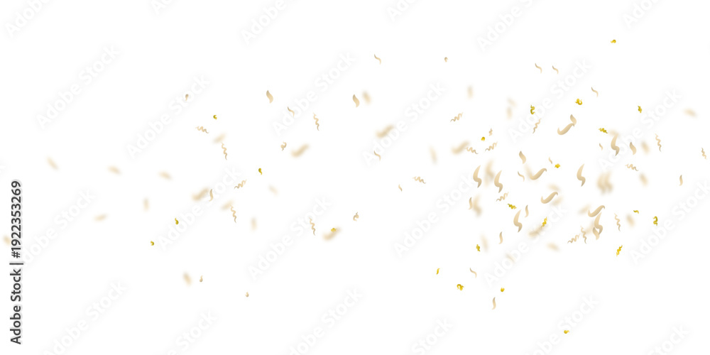 Fototapeta premium Bright Golden Yellow Curved Confetti Elements Scattered on White Background Creating Elegant Celebration Atmosphere for Holiday, Party, Invitation, and Promotional Design Use 