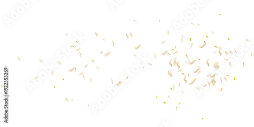 Bright Golden Yellow Curved Confetti Elements Scattered on White Background Creating Elegant Celebration Atmosphere for Holiday, Party, Invitation, and Promotional Design Use	