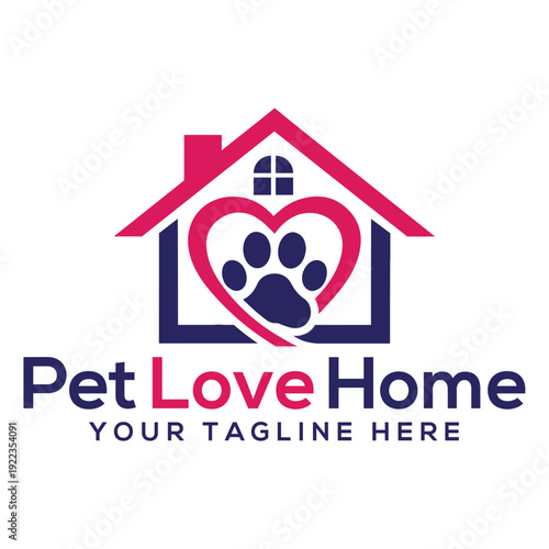 Pet Love Home Logo – Modern Pet Care & Animal Shelter House Heart Paw Design
