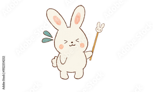 プレゼンに焦る右向きのうさぎ