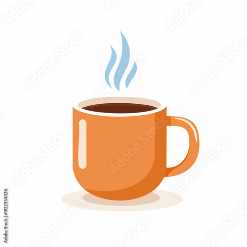 Clean and modern vector illustration of a steaming hot beverage in a vibrant orange mug, perfect for a comforting and refreshing break