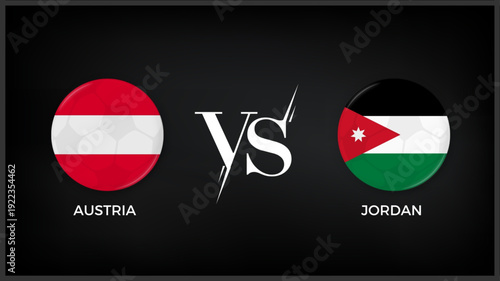 Austria vs Jordan flag and world map use for FIFA world cup 2026 template banner design.