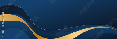 Abstract navy blue luxury banner background with wavy gold accents, suitable for Invitations, awards, templates, banners, presentations, websites, and headers