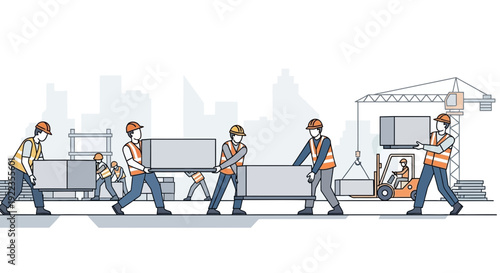 Construction Workers Walking with Tools Equipment.