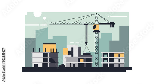 Crane Building Construction Site Illustration.