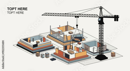 Crane Lifting Building Materials at Construction Site.