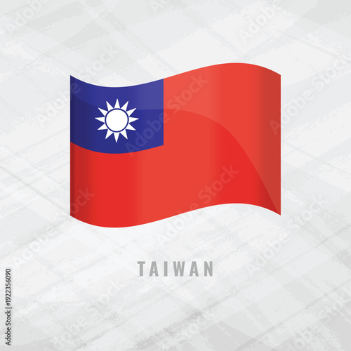 3d illustration waving flag of Taiwan. Vector flag of Taiwan. on Grey Background Symbol of Taiwan.