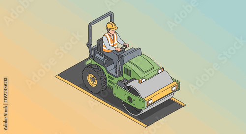 Man Operating Road Roller Machine.