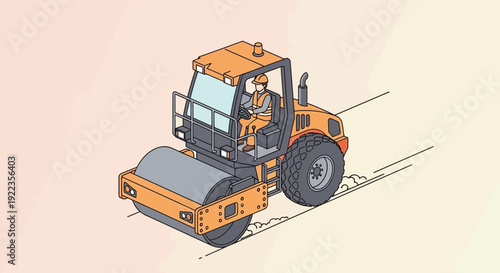 Orange Road Roller Vehicle Heavy Machinery.