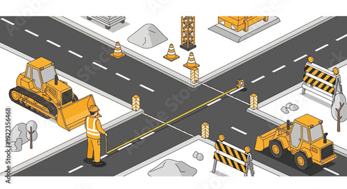 Road Construction Site with Heavy Machinery.