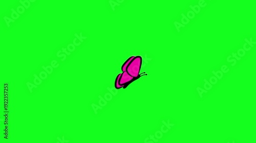 A beautiful pink butterfly in flight against a vibrant green background, perfect for animation and nature-themed projects