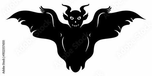 Demon Skull and Winged Bat Monster Silhouettes