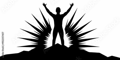 Demon Skull Silhouettes and Winged Figure