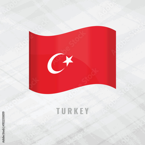 3d illustration waving flag of Turkey. Vector flag of Turkey on Grey Background with copy space. Symbol of Turkey.