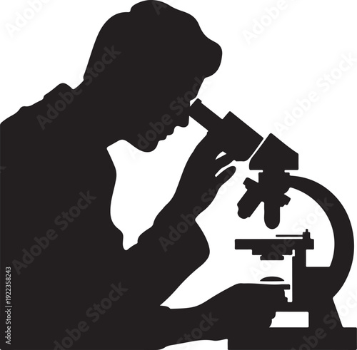 Silhouette of a scientist examining through a microscope