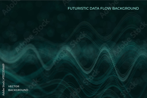 Modern abstract background with flowing digital waves and dotted surfaces forming a dynamic technological scene. Vector. Soft glow, depth effect and clean composition for business, science, artificial
