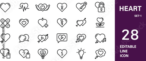 Set of heart icons. including things like life, heartbeat, compassion, passion, medical care, emotions, charity, and more. good collection of vector icons.