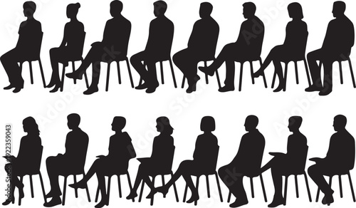 silhouette of large group of people sitting on chair